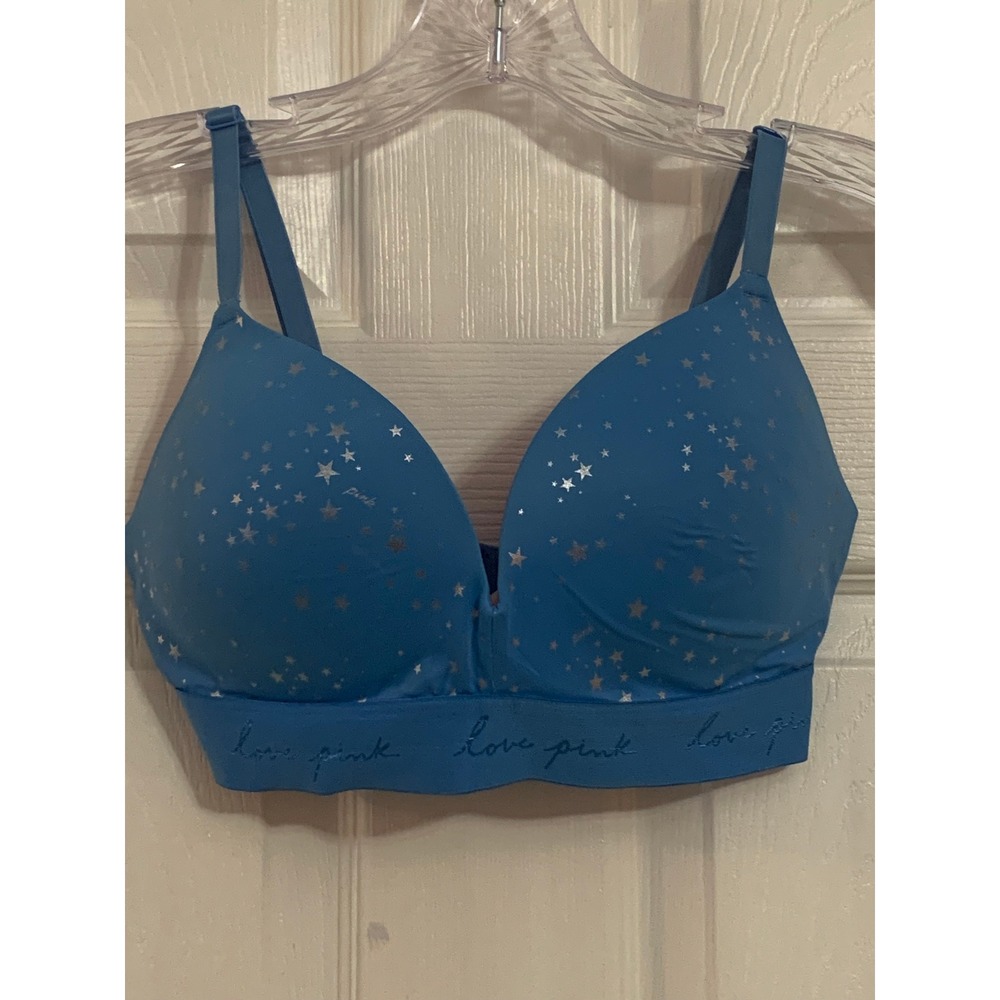 Victoria's Secret PINK Wear Everywhere Wireless Push Up Bra Blue Star 34D